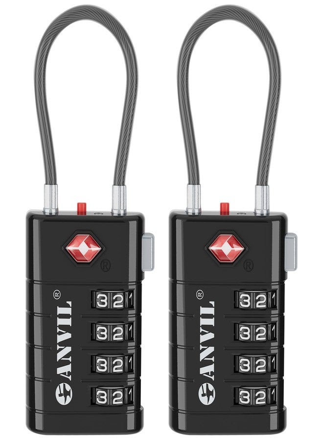 ANVIL TSA Approved Luggage Locks, 4 Digit Combination Travel Suitcase Locks with TSA008 Core and Open Alert Indicator, Zinc Alloy Body. (2, Black) - Image 1